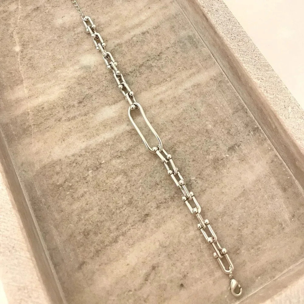 925 Sterling Silver Chunky U Link Bracelet Silver Paperclip Modern Link Bracelet - Picture 4 of 4